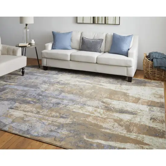 Brown Blue And Ivory Abstract Power Loom Distressed Area Rug Photo 8