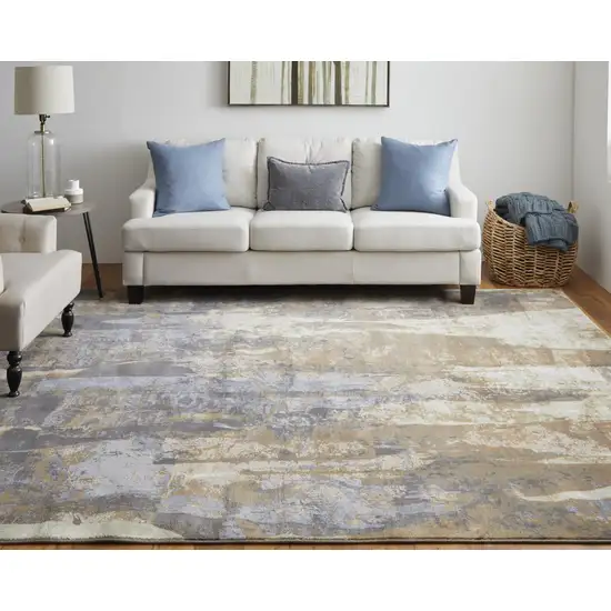 Brown Blue And Ivory Abstract Power Loom Distressed Area Rug Photo 7