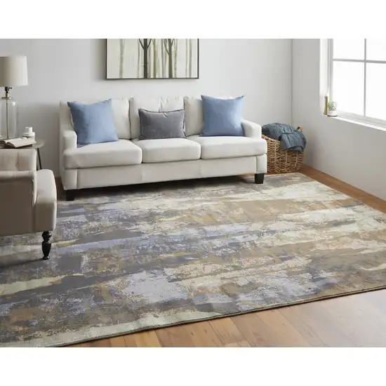 Brown Blue And Ivory Abstract Power Loom Distressed Area Rug Photo 6