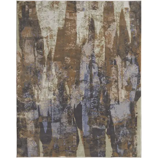 Brown Blue And Ivory Abstract Power Loom Distressed Area Rug Photo 1