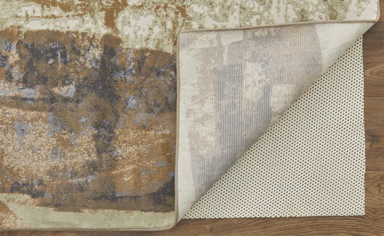 Brown Blue And Ivory Abstract Power Loom Distressed Area Rug Photo 4