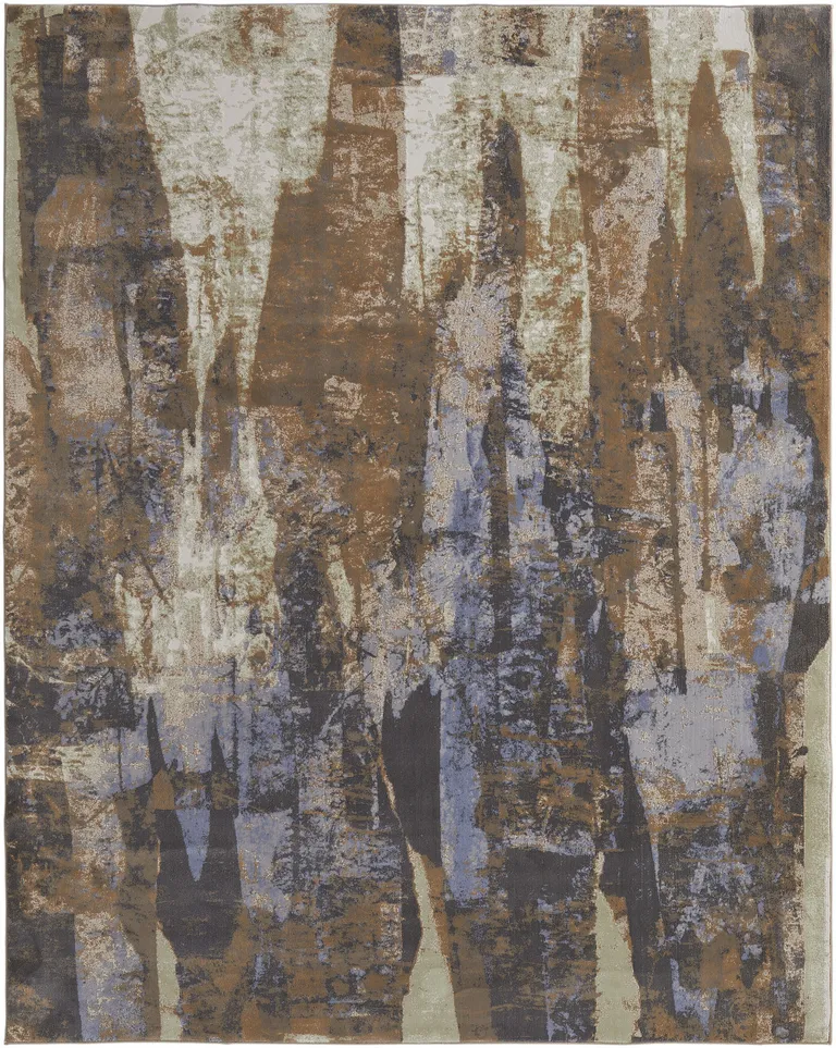 Brown Blue And Ivory Abstract Power Loom Distressed Area Rug Photo 1