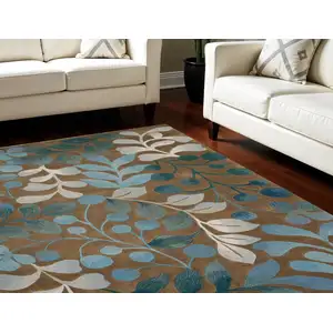 Photo of Brown Botanical Leaves Area Rug