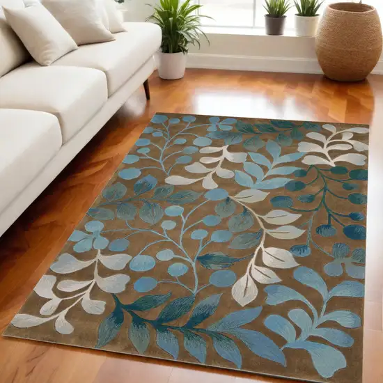 Brown Botanical Leaves Area Rug Photo 1