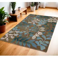 Photo of Brown Botanical Leaves Area Rug