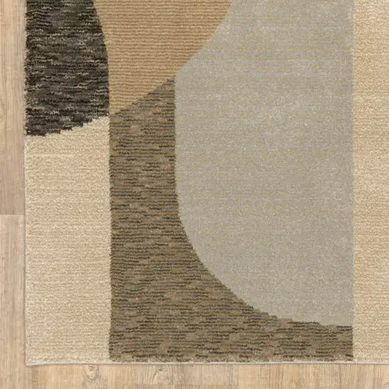 Brown Charcoal Gold And Beige Geometric Power Loom Stain Resistant Runner Rug Photo 4