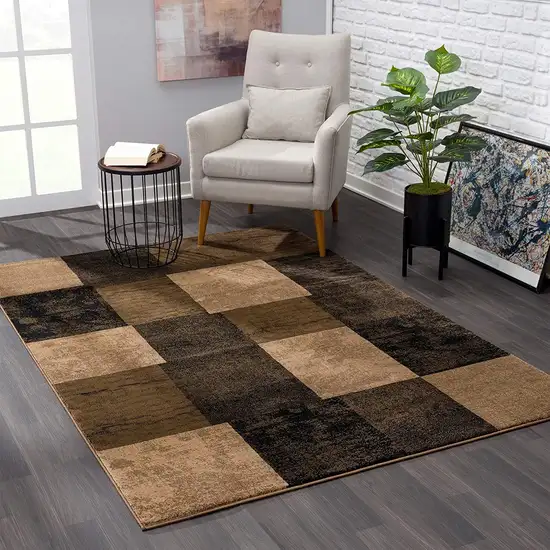 Brown Checkered Power Loom Runner Rug Photo 6