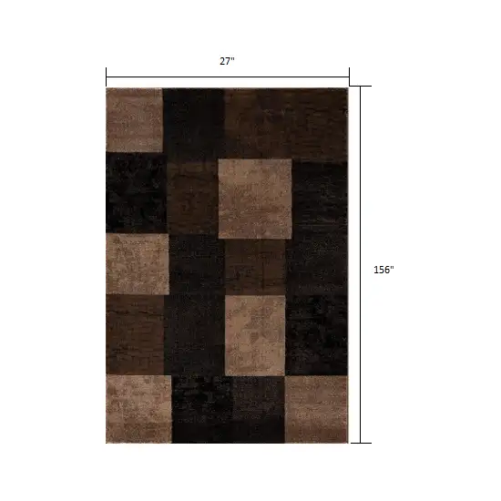 Brown Checkered Power Loom Runner Rug Photo 8