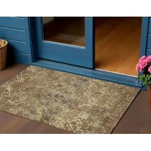 Photo of Brown Copper And Gold Geometric Washable Indoor Outdoor Area Rug