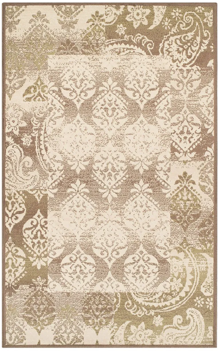 Brown Damask Power Loom Distressed Stain Resistant Area Rug Photo 1