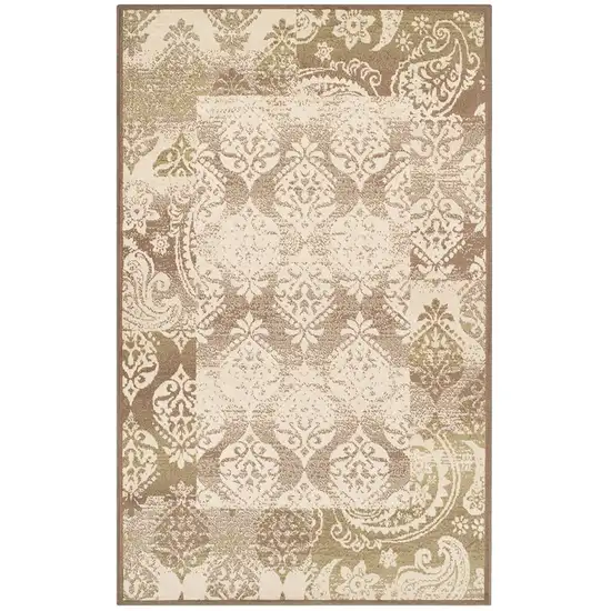 Brown Damask Power Loom Distressed Stain Resistant Area Rug Photo 1