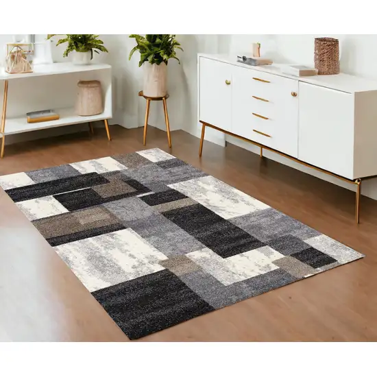 Gray Black and Brown Abstract Geometric Area Rug Photo 1