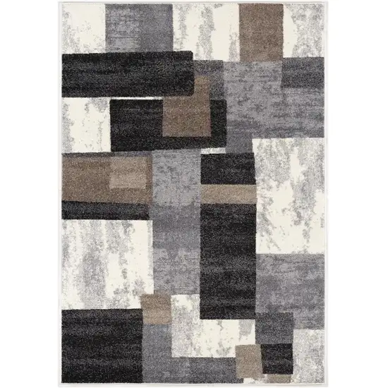 Gray Black and Brown Abstract Geometric Area Rug Photo 2