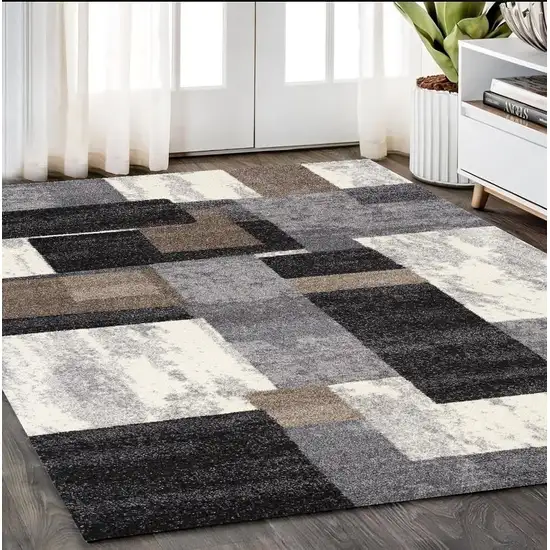 Gray Black and Brown Abstract Geometric Area Rug Photo 1