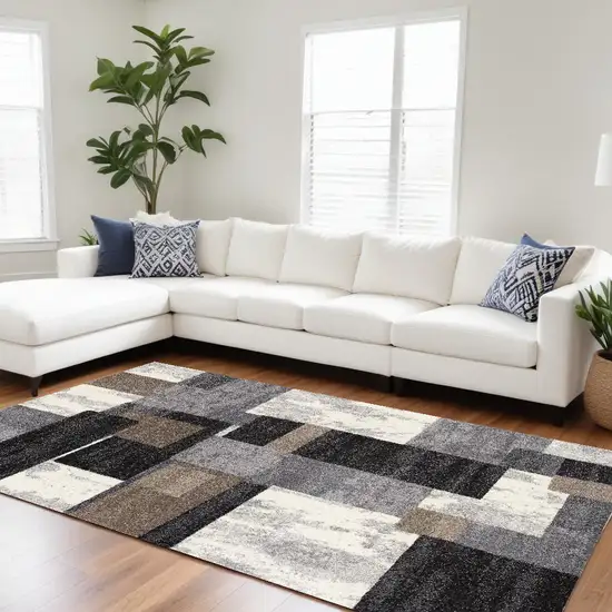 Gray Black and Brown Abstract Geometric Area Rug Photo 1