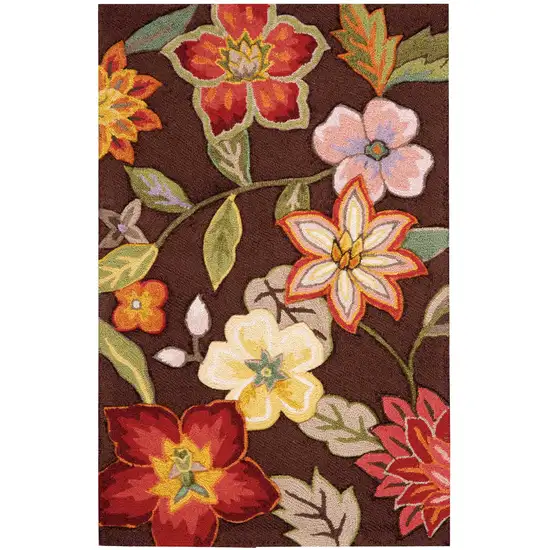 Brown Floral Hand Hooked Handmade Area Rug Photo 1