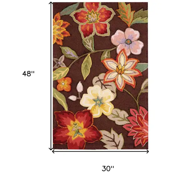 Brown Floral Hand Hooked Handmade Area Rug Photo 6