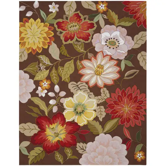 Brown Floral Hand Hooked Handmade Area Rug Photo 1