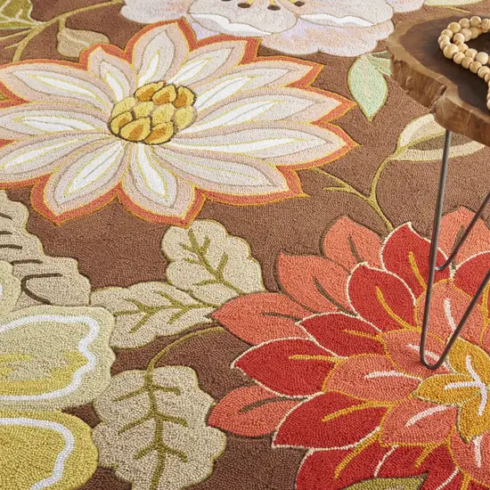 Brown Floral Hand Hooked Handmade Area Rug Photo 7