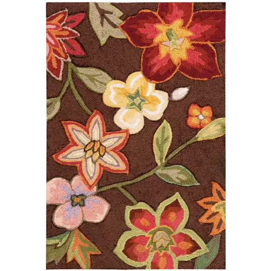 Brown Floral Hand Hooked Handmade Area Rug Photo 3