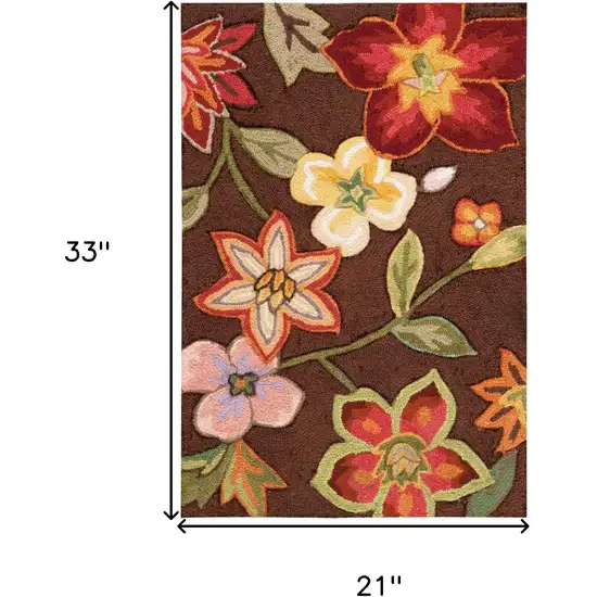 Brown Floral Hand Hooked Handmade Area Rug Photo 2