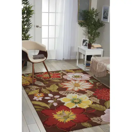 Brown Floral Hand Hooked Handmade Area Rug Photo 1