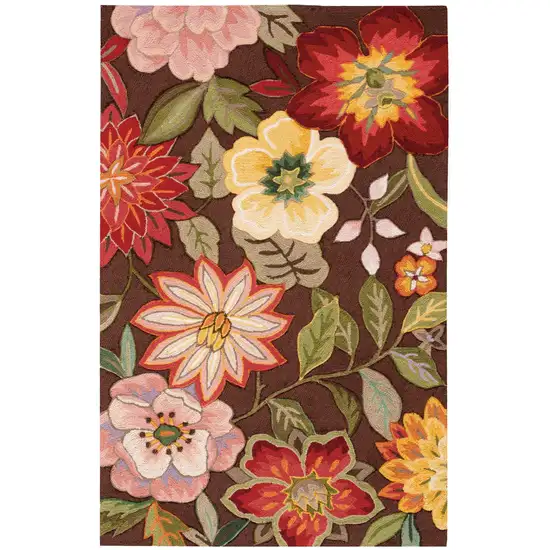 Brown Floral Hand Hooked Handmade Area Rug Photo 1