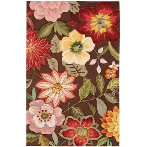 Photo of Brown Floral Hand Hooked Handmade Area Rug