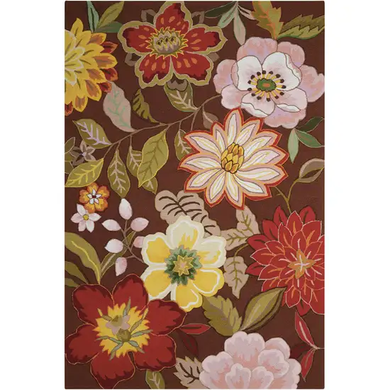 Brown Floral Hand Hooked Handmade Area Rug Photo 1