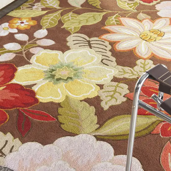 Brown Floral Hand Hooked Handmade Area Rug Photo 6