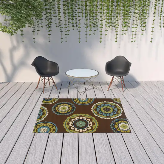 Brown Floral Medallion Stain Resistant Indoor Outdoor Area Rug Photo 2