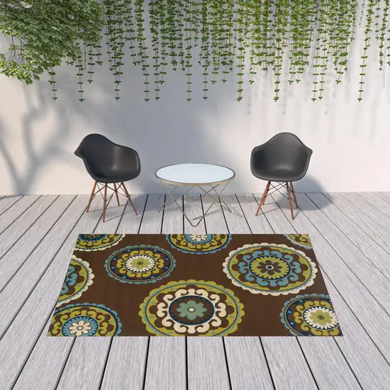 Brown Floral Medallion Stain Resistant Indoor Outdoor Area Rug Photo 2