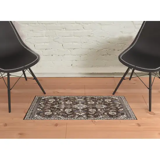 Brown Floral Power Loom Area Rug With Fringe Photo 2