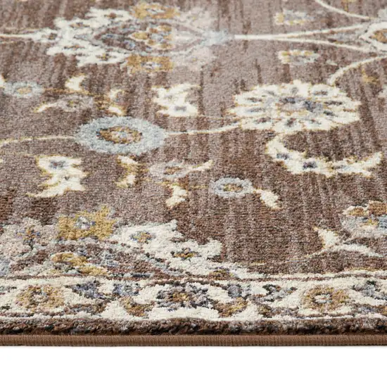 Brown Floral Power Loom Area Rug With Fringe Photo 3