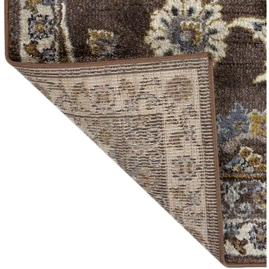 Brown Floral Power Loom Area Rug With Fringe Photo 5