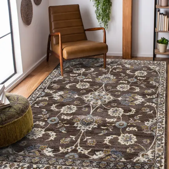 Brown Floral Power Loom Area Rug With Fringe Photo 6