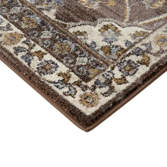 Brown Floral Power Loom Area Rug With Fringe Photo 4