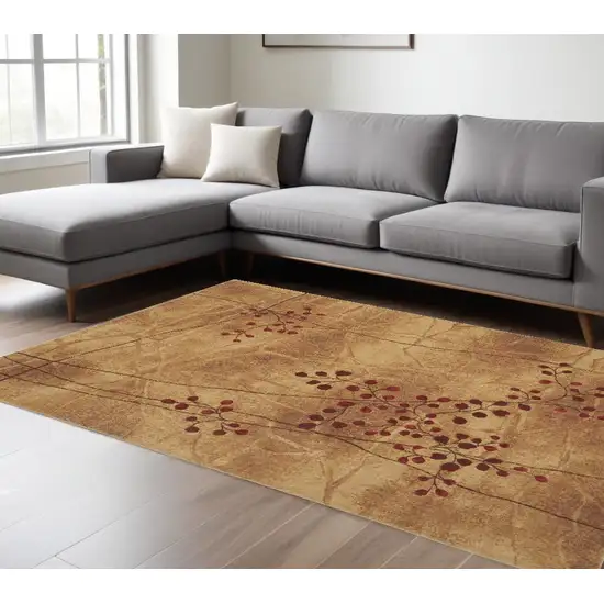 Brown Floral Power Loom Area Rug Photo 1