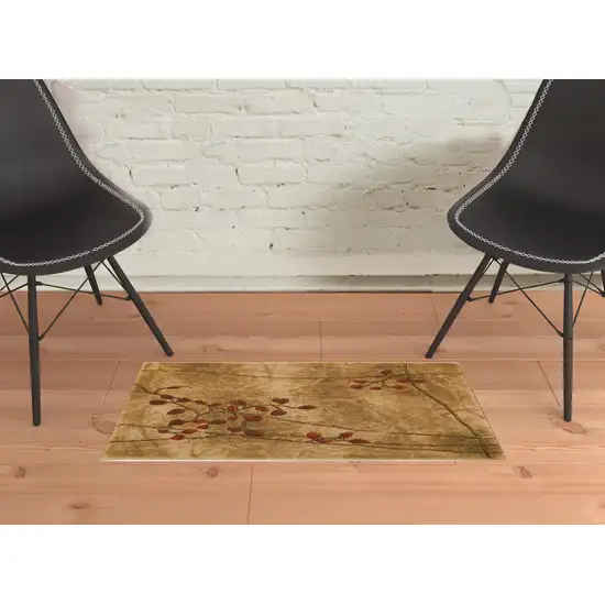 Brown Floral Power Loom Area Rug Photo 2