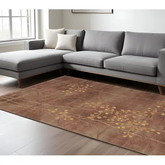 Brown Floral Power Loom Non Skid Area Rug Photo 1