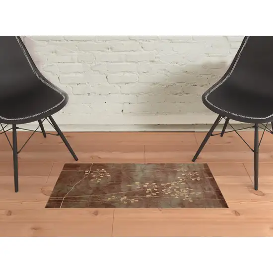 Brown Floral Power Loom Area Rug Photo 2