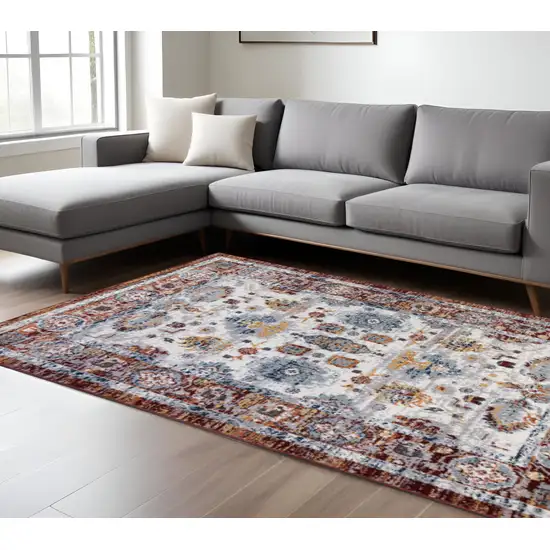 Ivory Brown and Orange Floral Power Loom Area Rug Photo 1