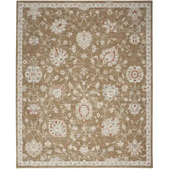 Brown Floral Power Loom Distressed Area Rug With Fringe Photo 2