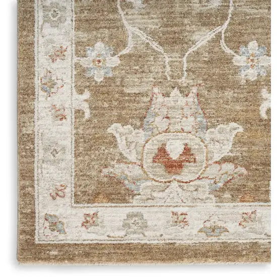 Brown Floral Power Loom Distressed Area Rug With Fringe Photo 5