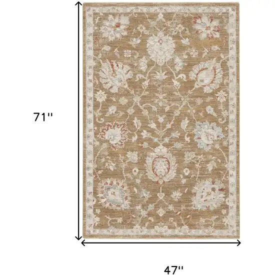 Brown Floral Power Loom Distressed Area Rug Photo 3