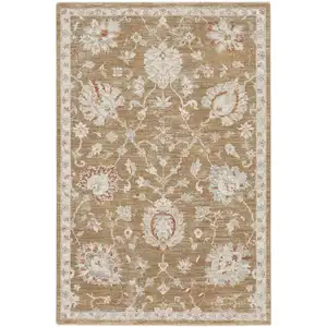 Photo of Brown Floral Power Loom Distressed Area Rug