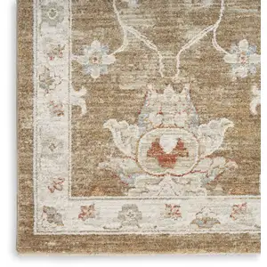 Photo of Brown Floral Power Loom Distressed Area Rug