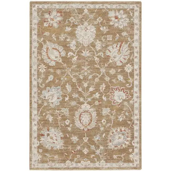 Brown Floral Power Loom Distressed Area Rug Photo 6