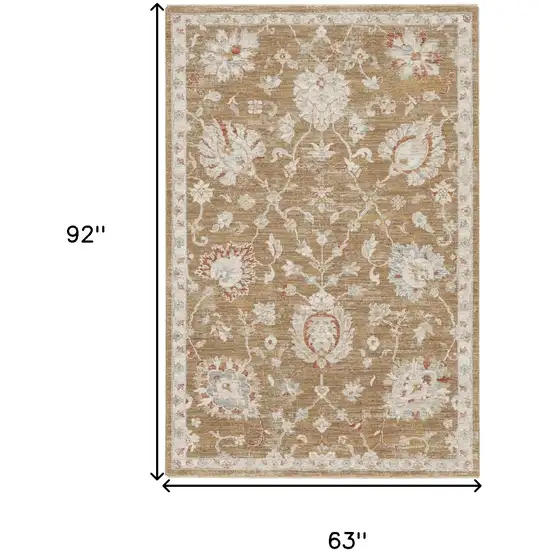 Brown Floral Power Loom Distressed Area Rug Photo 3