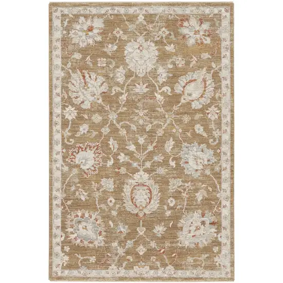 Brown Floral Power Loom Distressed Area Rug Photo 2